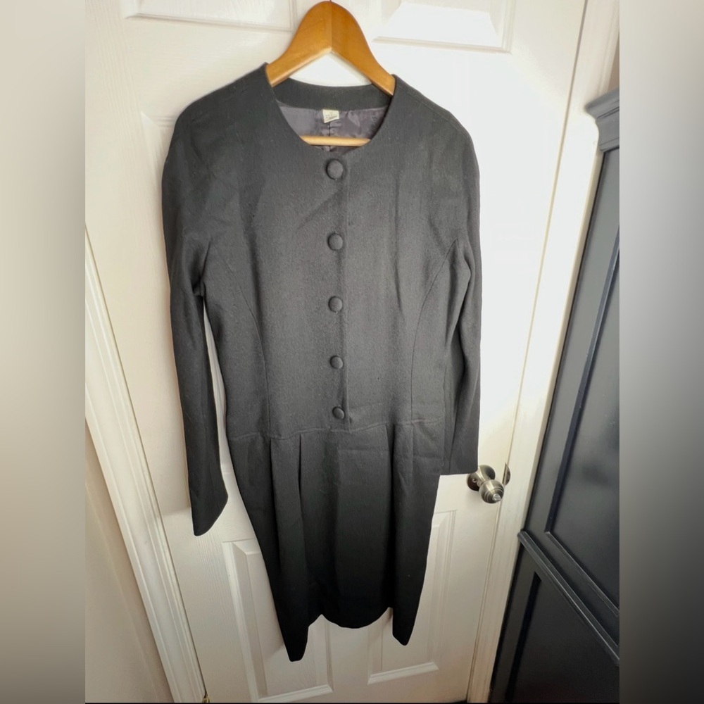Vtg Unbranded Women’s 12 100% Wool Long Sleeve Black Sheath Dress USA L - Picture 3 of 12